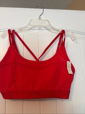 Red and black Strappy Sports Bra - aerie